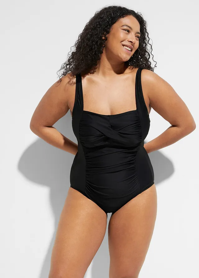 Medium corrigerend badpak in wikkellook, Kleur: zwart
