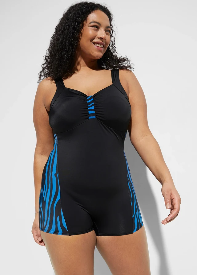 Maillot 1 pièce shorty de sport, Couleur: noir/bleu