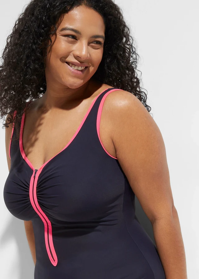 Corrigerend badpak met een ritssluiting, licht corrigerend, Kleur: blauw-pink