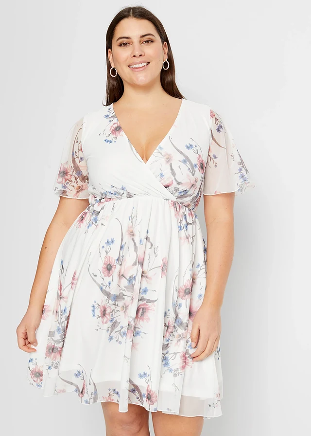 Robe courte en mesh, Couleur: blanc à fleurs