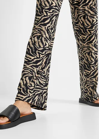Pantaloni din jerse din mix de viscoză fluidă • negru/bej-latte cu imprimeu zebră • magazin bonprix