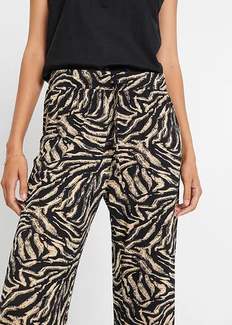 Pantaloni din jerse din mix de viscoză fluidă • negru/bej-latte cu imprimeu zebră • magazin bonprix