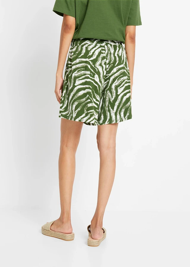 Jersey short van soepele viscose, Kleur: zebraprint bosgroen-wolwit