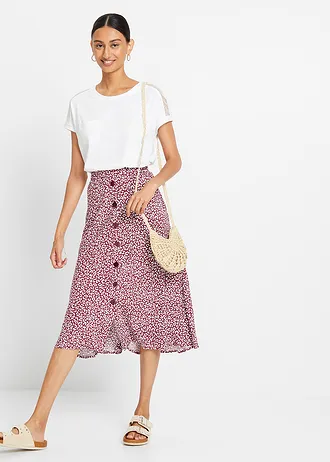Viskózová sukně s kapsami • tmavě bobulovo-bílá s leopardím potiskem • bonprix obchod