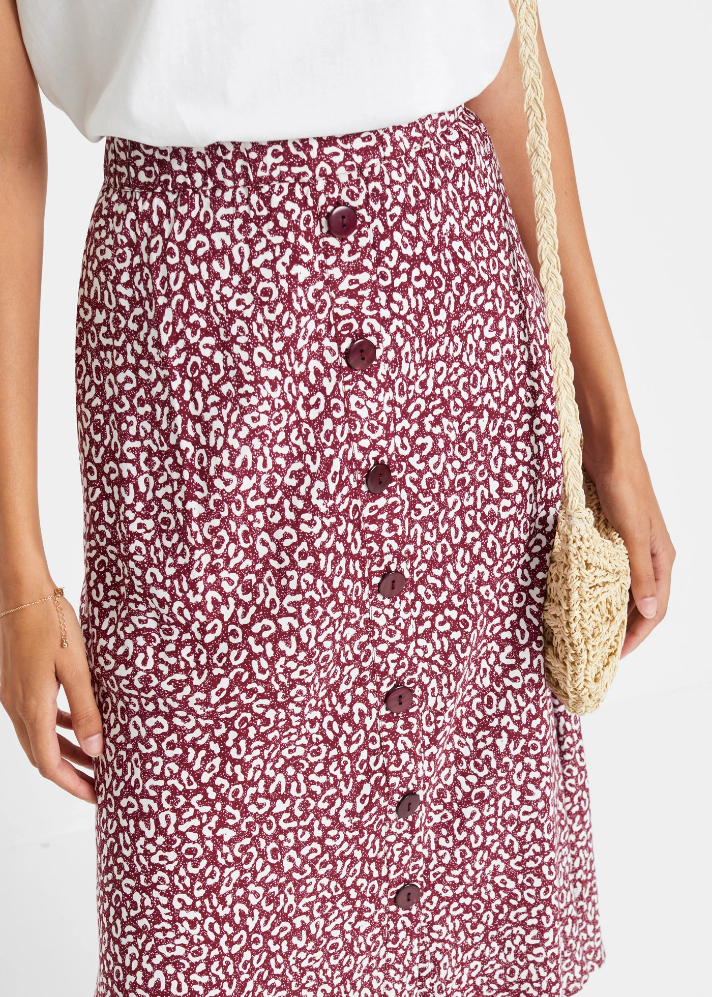 Viskózová sukně s kapsami • tmavě bobulovo-bílá s leopardím potiskem • bonprix obchod