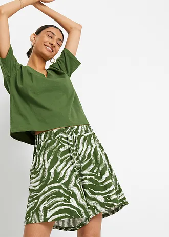 Pantaloni scurţi cu bată comodă, vîscoză • imprimeu „zebră“ verde forestier/ecru • magazin bonprix