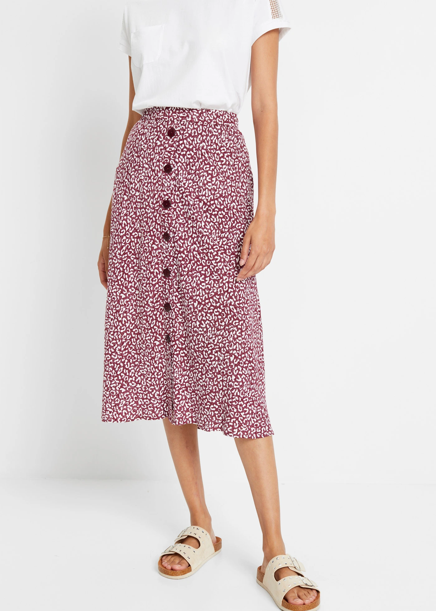 Viskózová sukně s kapsami • tmavě bobulovo-bílá s leopardím potiskem • bonprix obchod