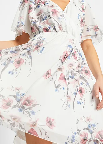 Sukienka mini z siateczki • biały w kwiaty • sklep bonprix