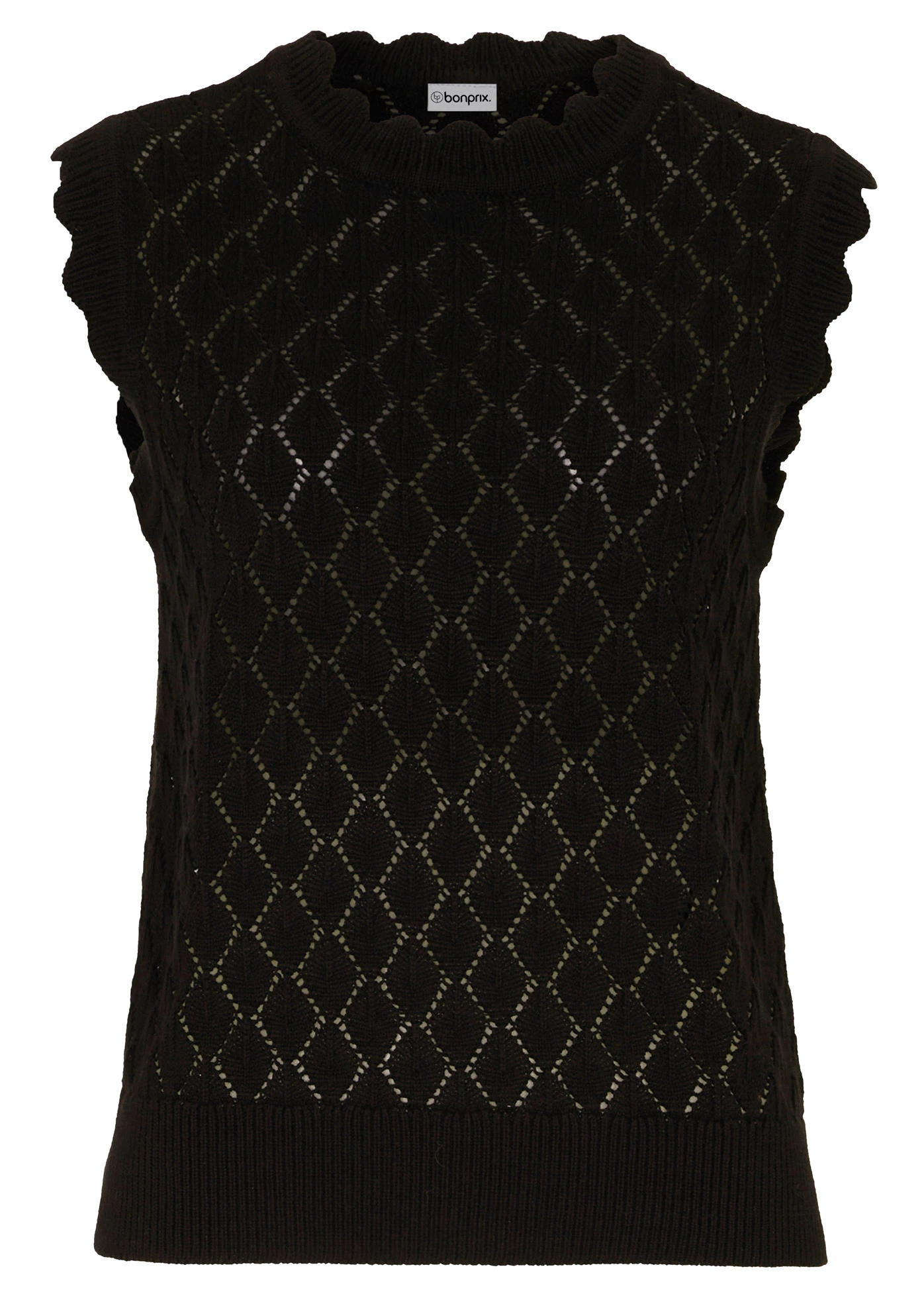 Pletená vesta z bavlneného mixu, ažúrová • čierna • obchod bonprix