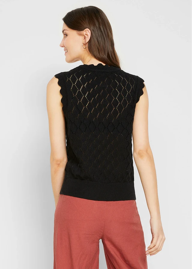 Spencer in gehaakte look van een katoenmix, Kleur: zwart