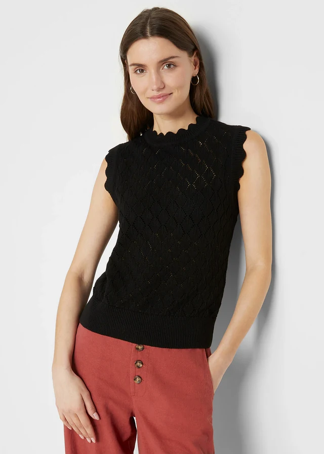 Spencer in gehaakte look van een katoenmix, Kleur: zwart