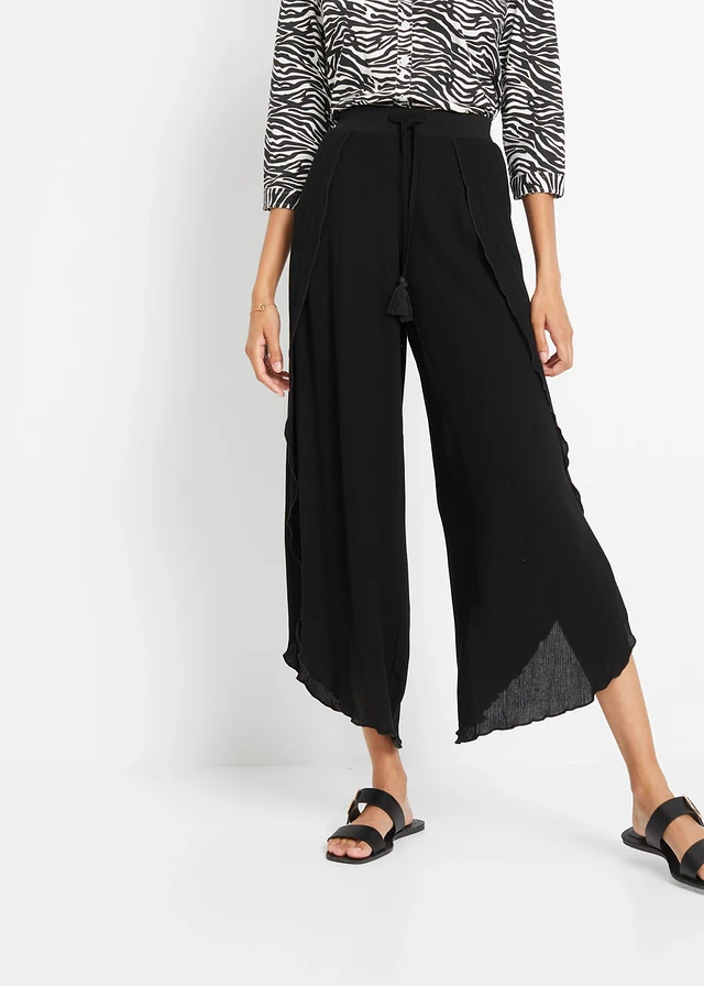 Pantalon effet froissé, Couleur: noir