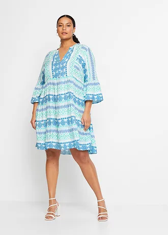 Tuniekjurk van soepele viscose, Kleur: mediterraan blauw-wolwit