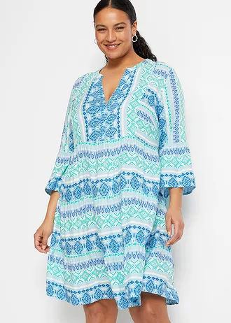 Tuniekjurk van soepele viscose, Kleur: mediterraan blauw-wolwit