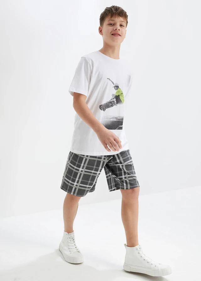 T-shirt et bermuda 100% coton (ens. 2 pces), Couleur: blanc+gris argenté imprimé