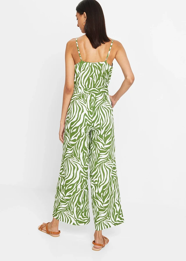 Jumpsuit met strikceintuur, Kleur: zebraprint bosgroen-wit