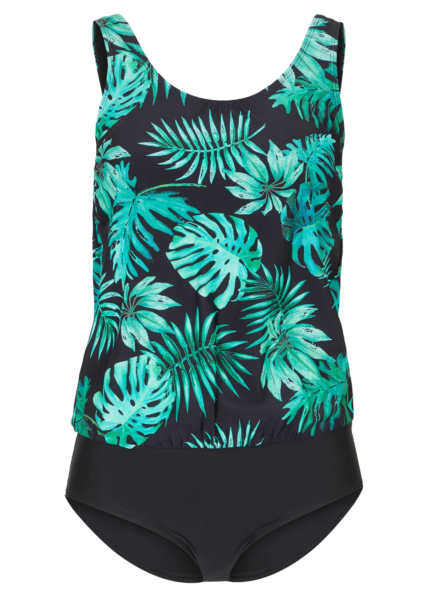 Jednodílné plavky • černo-zelená s květy • bonprix obchod