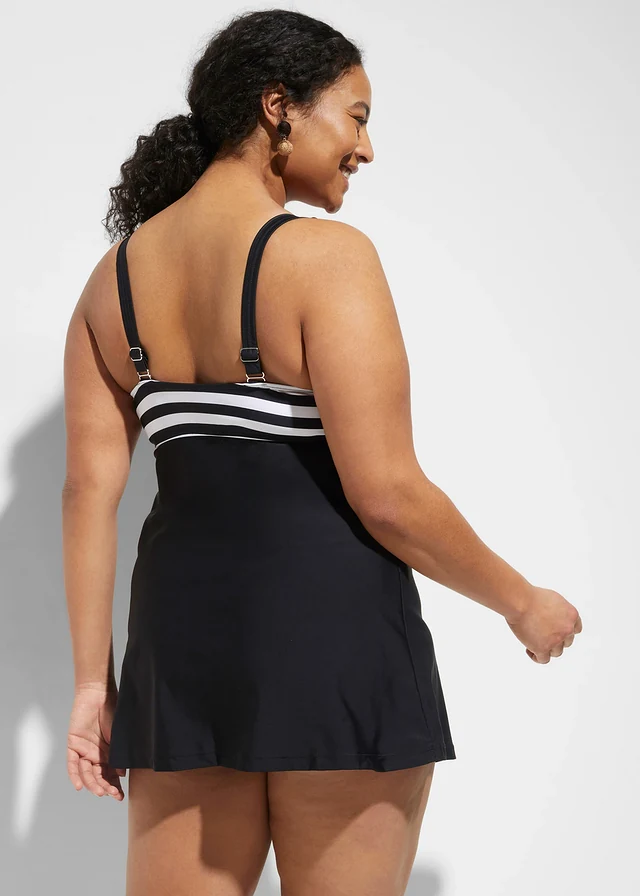Lange tankini met high waist bikinibroekje (2-dlg. set), Kleur: zwart/wit