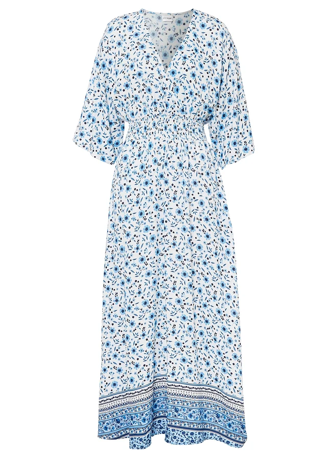 Maxi jurk van pure viscose, Kleur: blauw gebloemd