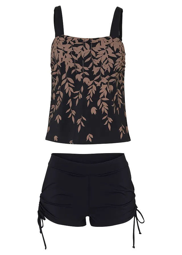 Tankini met zwembroekje (2-dlg. set), Kleur: zwart-taupe gebloemd