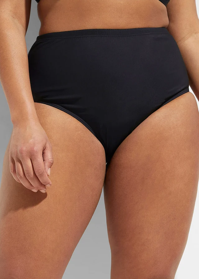 Bas de bikini sculptant taille haute, maintien léger, Couleur: noir