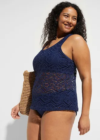 Tankini (ens. 2 pces) en dentelle, Couleur: bleu foncé