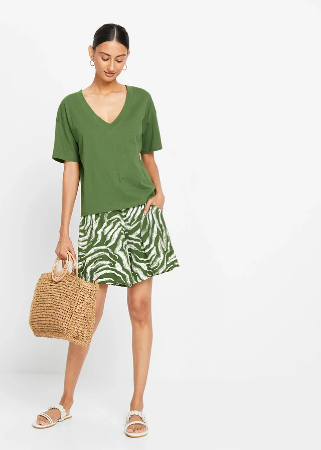 Jersey short van soepele viscose, Kleur: zebraprint bosgroen-wolwit