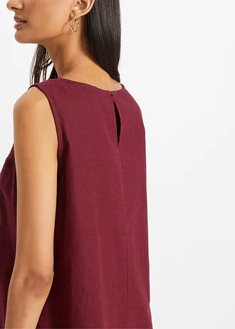 Dlouhé lněné šaty s dírkovaným vzorem u výstřihu, s postranním rozparkem • tmavě bobulová • bonprix obchod