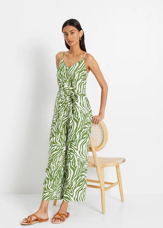 Jumpsuit met strikceintuur, Kleur: zebraprint bosgroen-wit