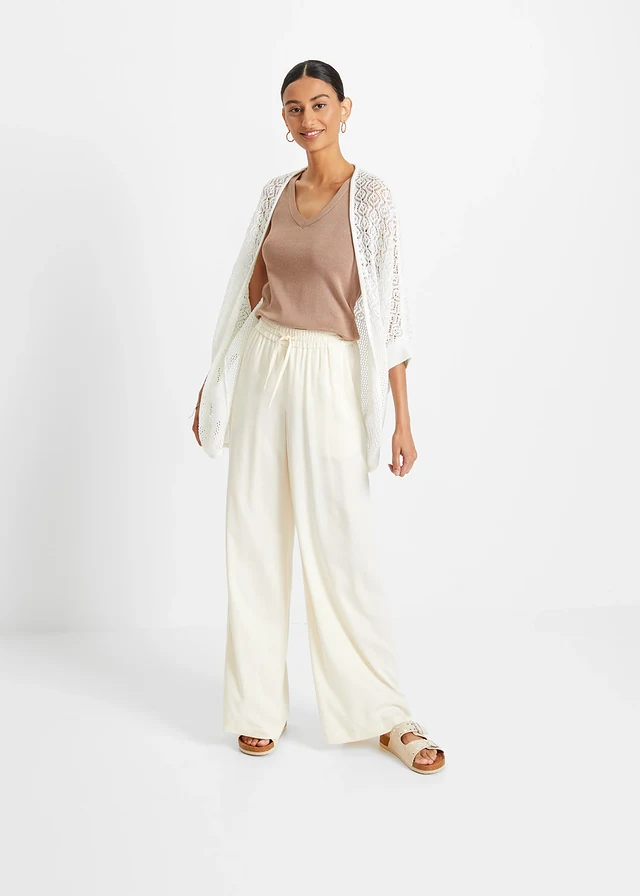 Gilet long en maille ajourée, Couleur: blanc