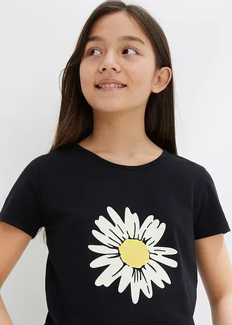 Lot de 2 T-shirts 100% coton • bleu poudré + noir floral • Boutique bonprix