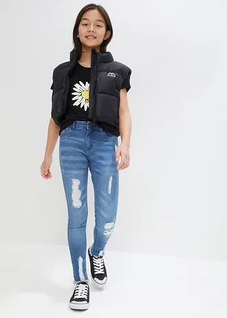 Lot de 2 T-shirts 100% coton • bleu poudré + noir floral • Boutique bonprix