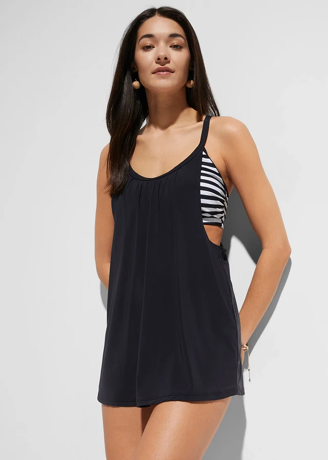 Lange tankini in layerlook (2-dlg. set), Kleur: zwart/wit