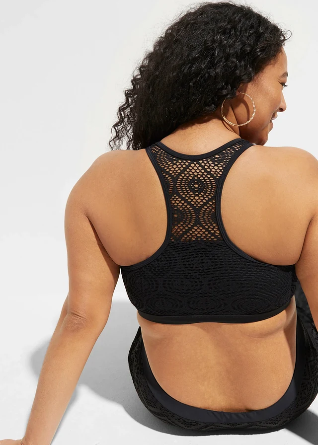Bralette bikinitop met kant, Kleur: zwart