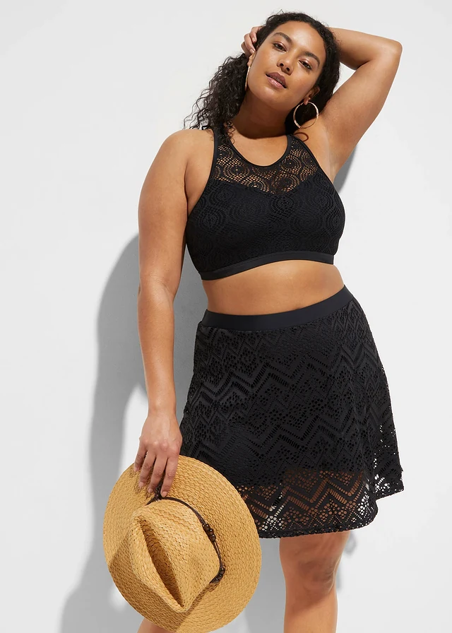 Bralette bikinitop met kant, Kleur: zwart