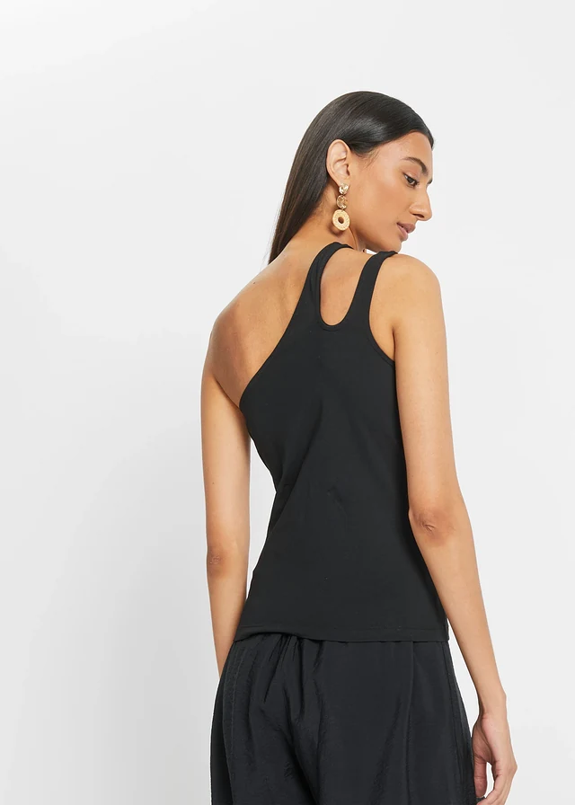 Top à épaule dénudée avec coton, Couleur: noir