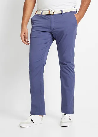Regular fit stretch chino met rem, straight, Kleur: indigo