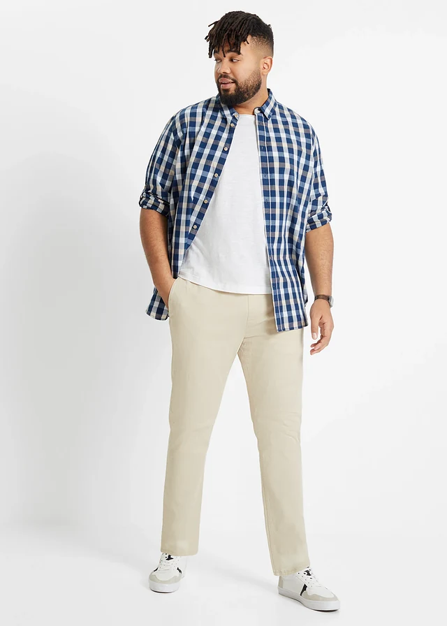 Chemise manches longues 100% coton, Couleur: bleu profond carreaux