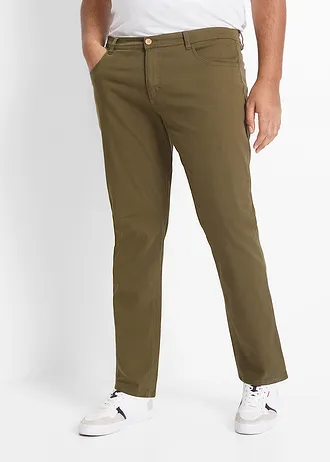 Regular fit stretch broek, straight, Kleur: olijfgroen