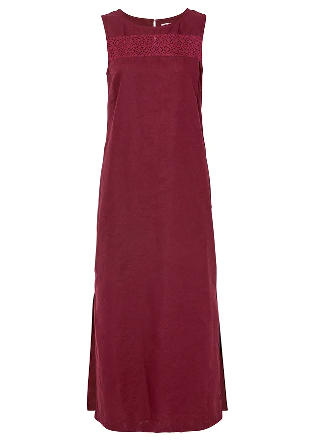 Maxi šaty s plátnom, dierkovaný vzor na výstrihu a s bočným rozparkom