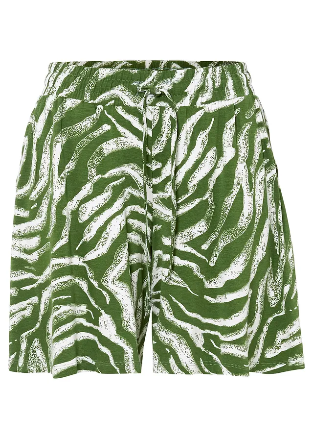 Short en jersey viscose doux, Couleur: vert forêt-écru zèbre