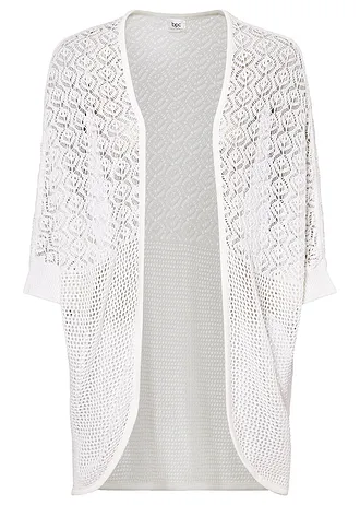 Lang ajour vest, Kleur: wit