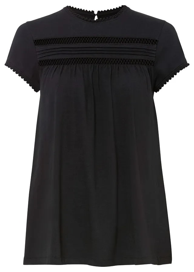 Bavlněné triko s krajkou • černá • bonprix obchod