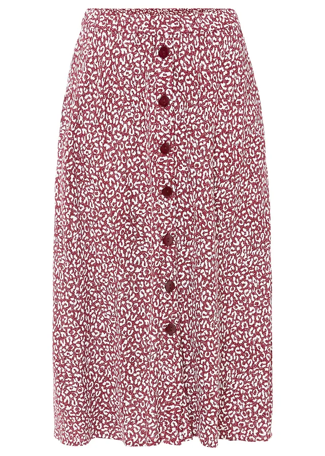 Viskózová sukně s kapsami • tmavě bobulovo-bílá s leopardím potiskem • bonprix obchod