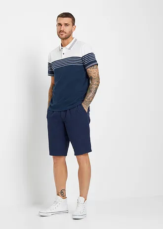 Polo en jersey 100% coton, Couleur: blanc/bleu foncé