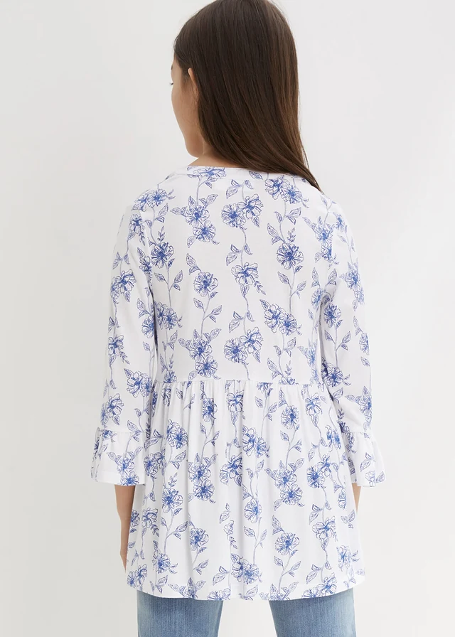 Meisjes shirt tuniek in een viscosemix, Kleur: wit-royalblauw gebloemd