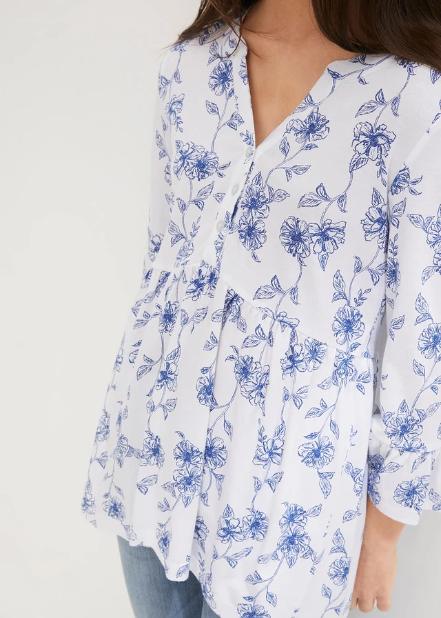 Shirt tuniek in een viscosemix • wit-royalblauw gebloemd • product-page.page-title-suffix