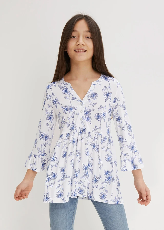 Meisjes shirt tuniek in een viscosemix • wit-royalblauw gebloemd • product-page.page-title-suffix