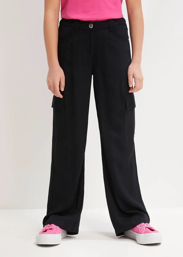 Wijde cargo broek van soepel vallende viscose, Kleur: zwart