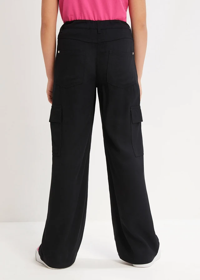 Wijde cargo broek van soepel vallende viscose, Kleur: zwart